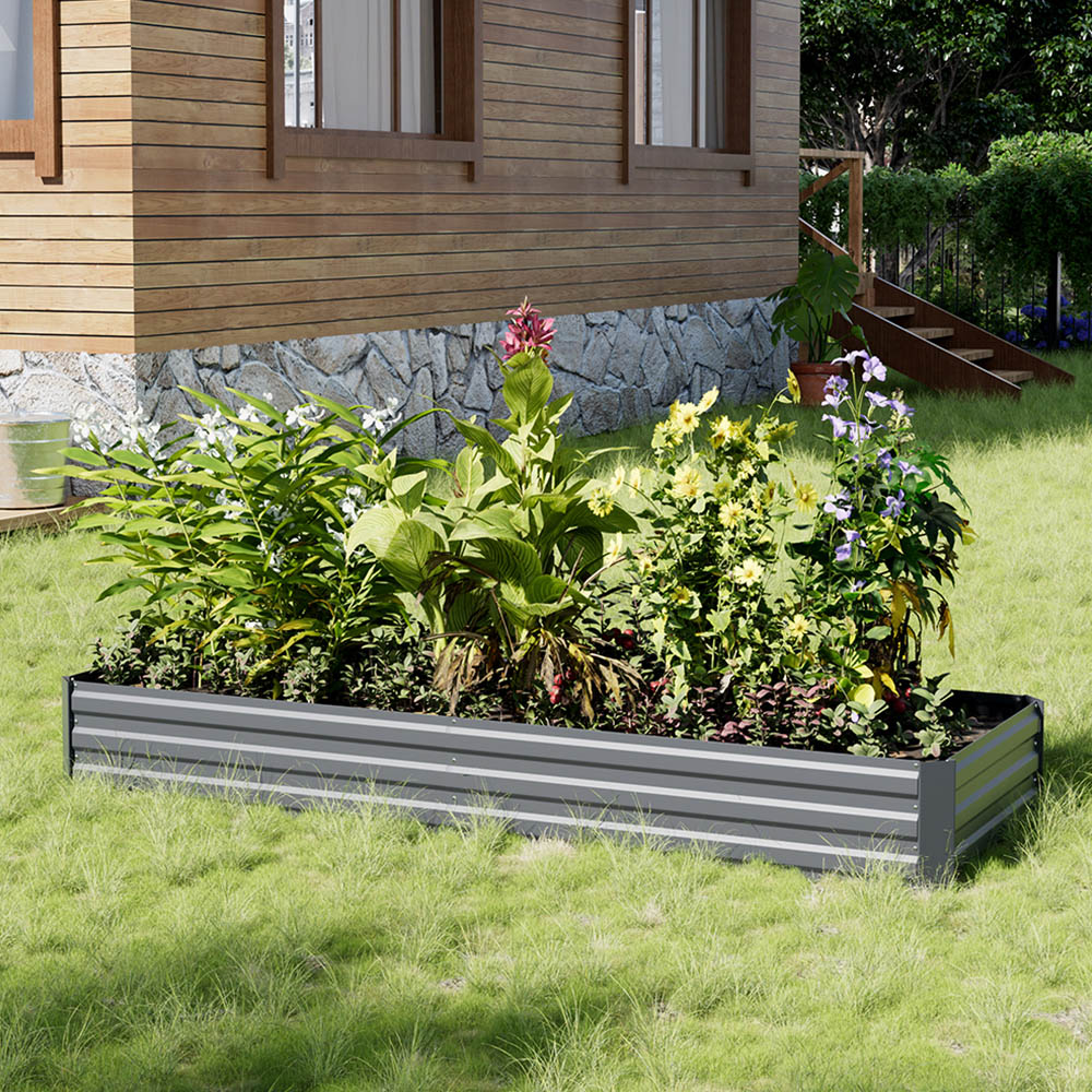 Living and Home Grey Rectangle Galvanised Steel Raised Garden Bed 240 x 90cm Image 8