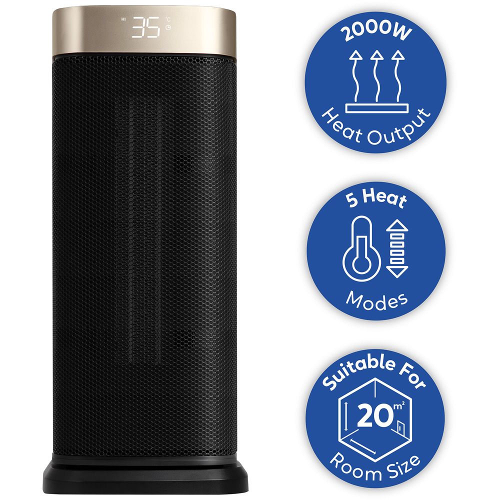 Russell Hobbs RHCTH2002G Black and Gold Square Ceramic Heater with Digital Display 2000W Image 8