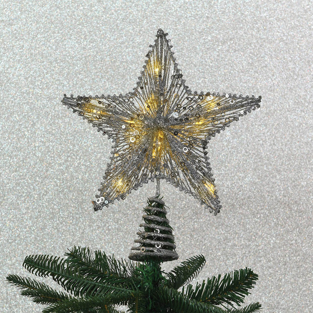 Frosted Fairytale LED Silver Cotton Christmas Tree Topper Image 2