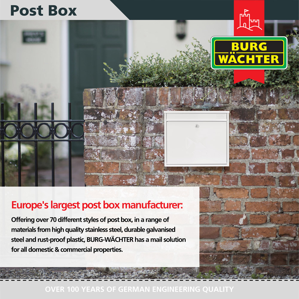 Burg-Wachter White Elegance Wall Mounted Galvanised Steel Lockable Weatherproof Post Box - 36x31x10cm Image 5