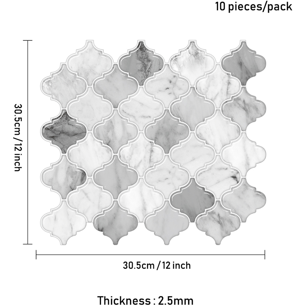 Living and Home 2.5mm Lantern Marble Mosaic Peel and Stick Backsplash Tile 10 Pack Image 8