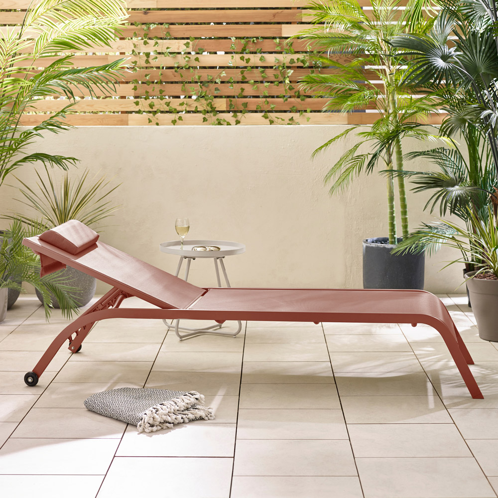 Furniturebox Set of 2 Pink Adjustable Sun Lounger with Headrest Image 5