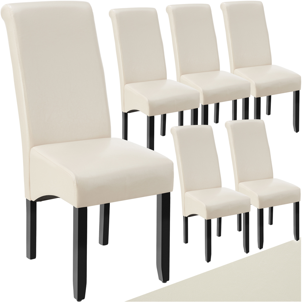 tectake Set of 6 Cream Faux Leather High Backrest Dining Chair Image 2