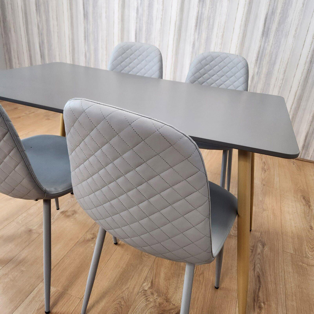 Kosy Koala 4 Seater Faux Leather Diamond Stitch Rectangular Dining Set Grey Image 4