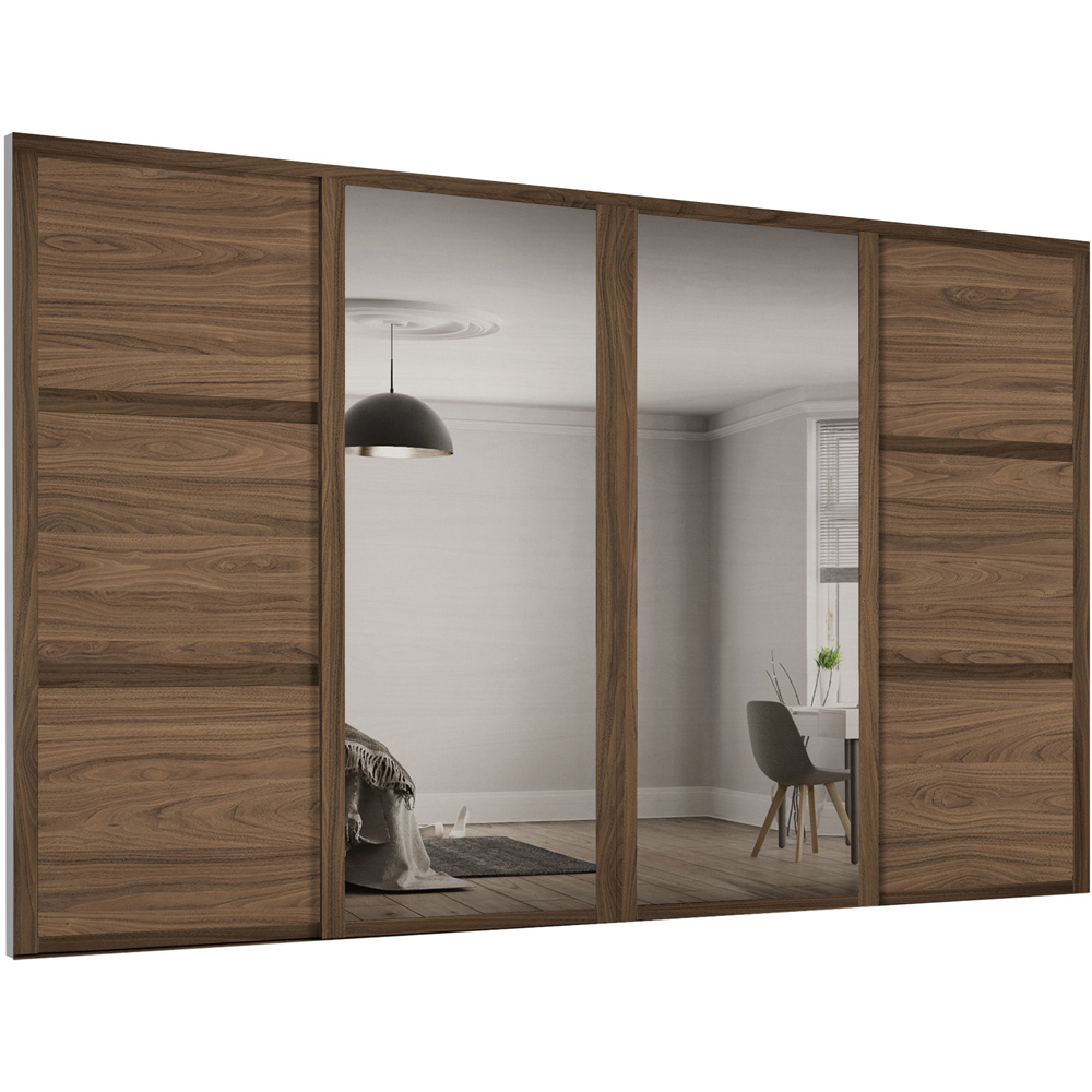 Spacepro Shaker 4 Door Walnut Frame Sliding Wardrobe Kit with 2 Panel and 2 Mirror 2290mm Image 1