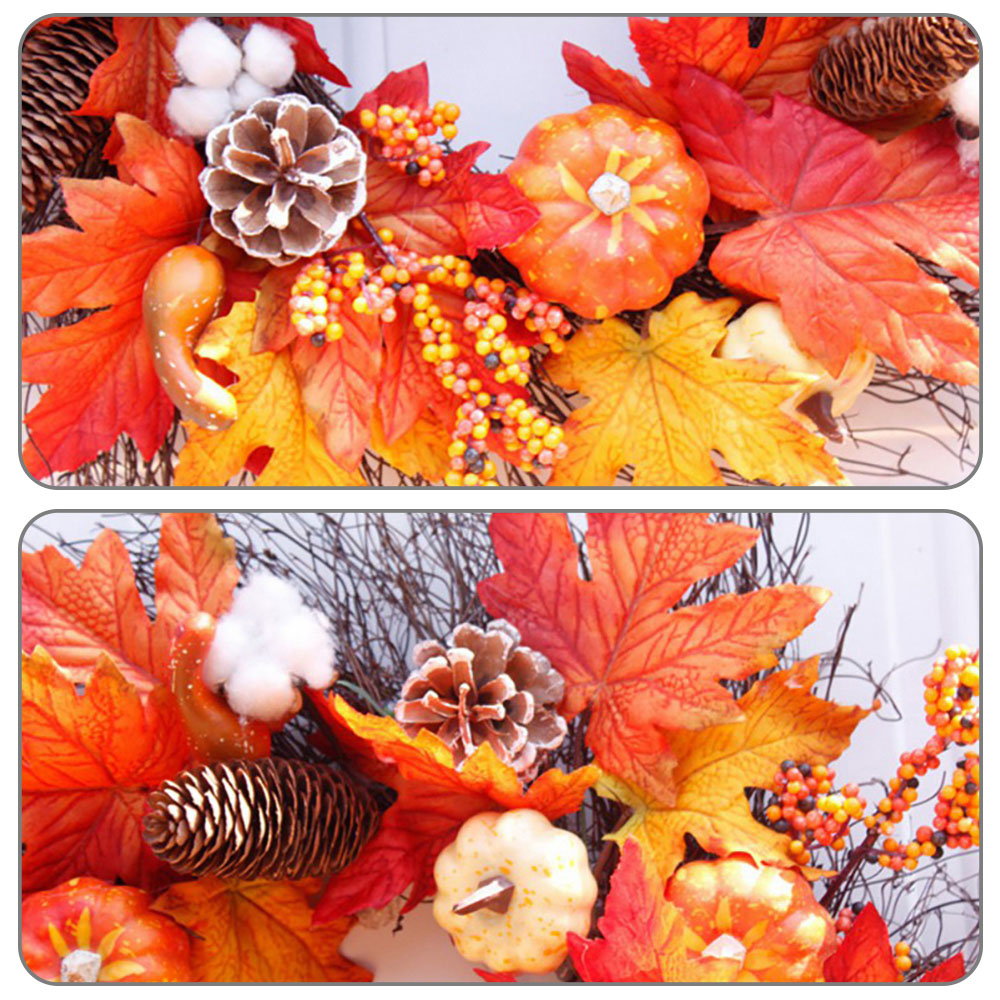 Living and Home LED Wreath with Maple Leaves Pumpkins Berries and Pinecones 55cm Image 5