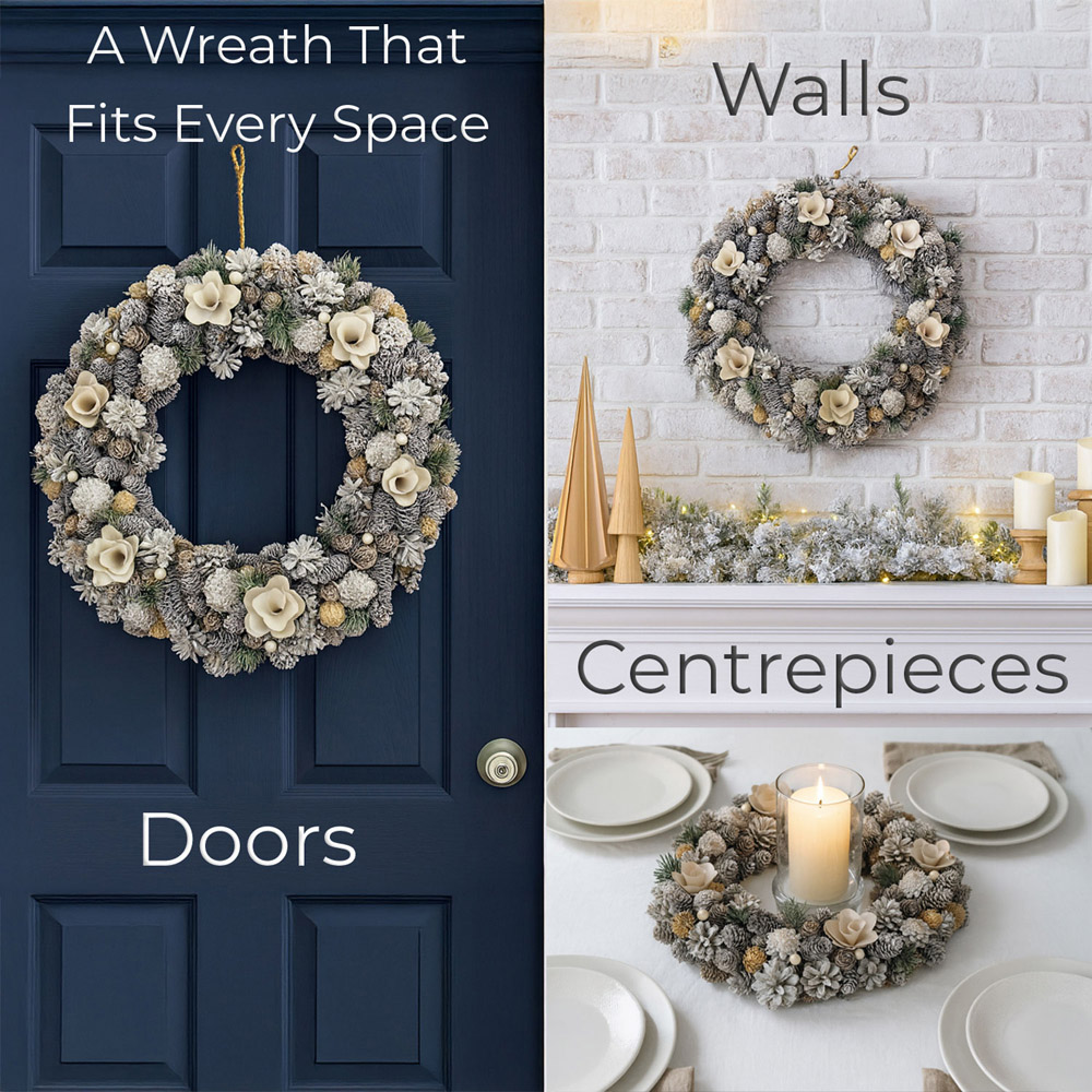 Neo Luxury XL Frosted Pine Cone Christmas Door Wreath 50cm Image 7