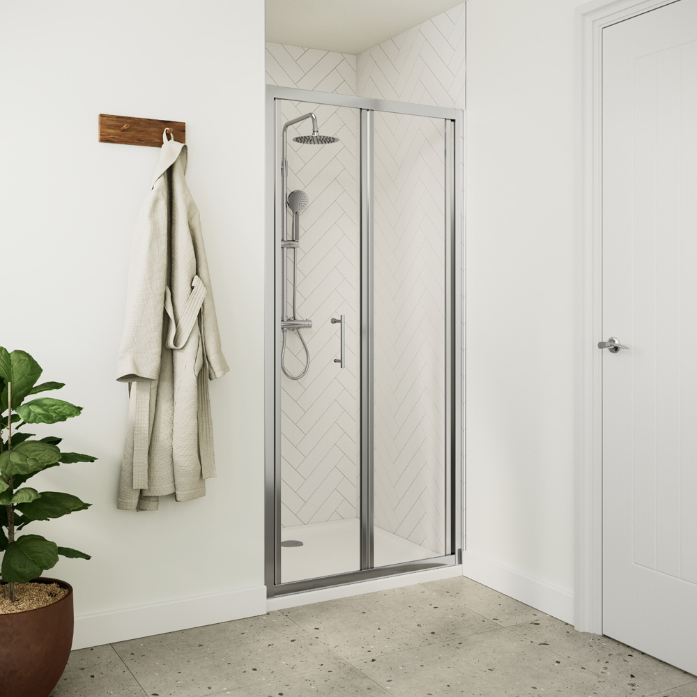 Bathstore Atlantis Chrome Toughened Safety Glass Bi-Fold Door 800mm Image 2
