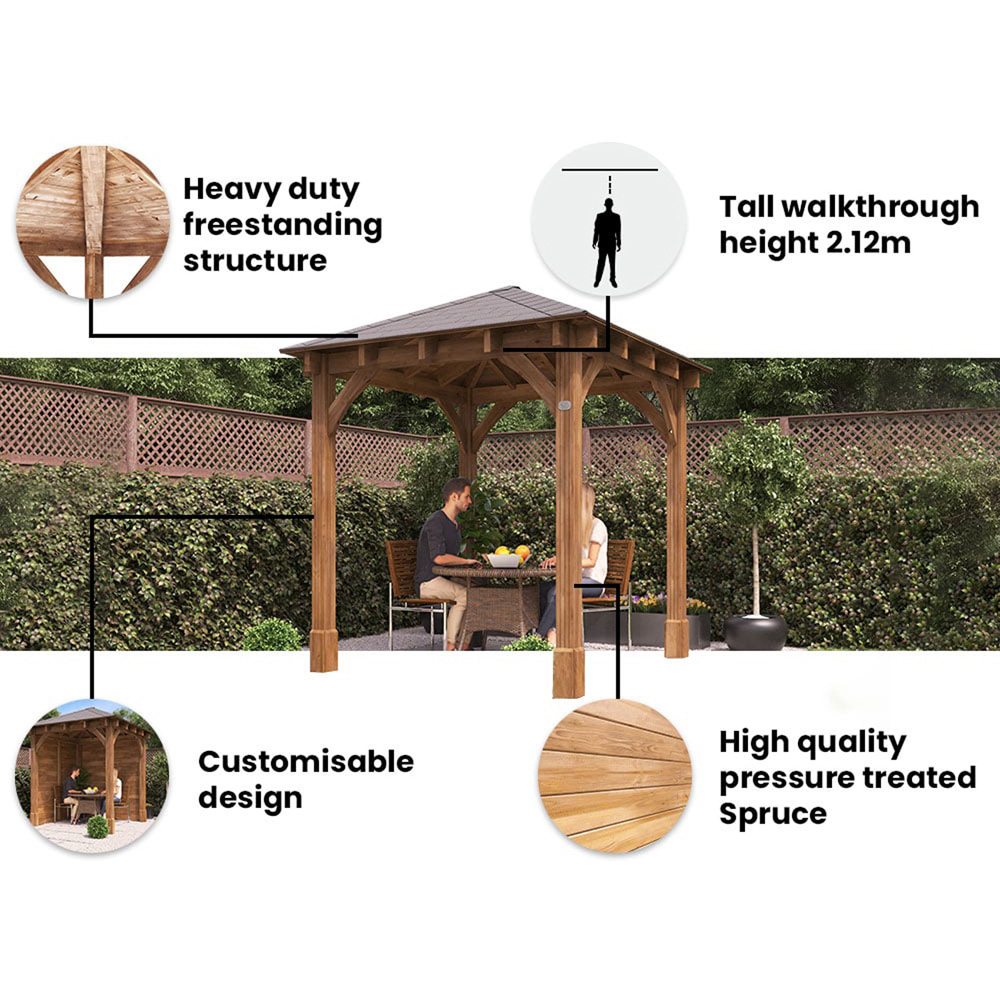 Dunster House Leviathan 2.5 x 2.5m Brown Heavy Duty Wooden Garden Gazebo with Roof Shingles Image 6