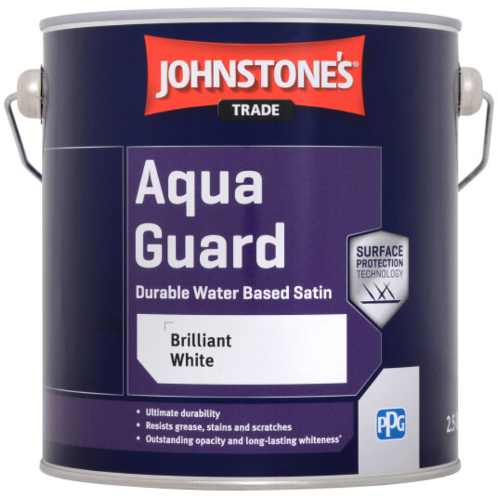 Johnstone's Trade Aqua Guard Brilliant White Satin Paint 2.5L Image 2