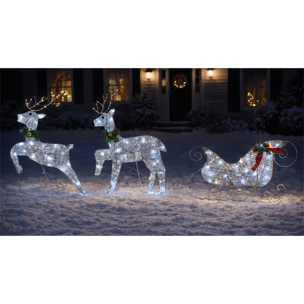 Xmas Haus 60 Warm White LED White Deer and Sleigh Christmas Decoration Image 2