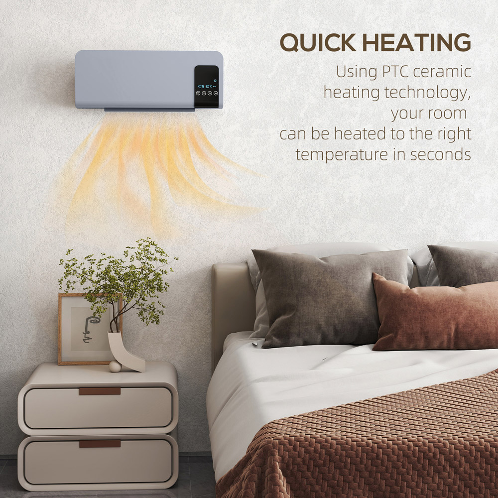 HOMCOM Grey Wall Mounted Ceramic Heater with Remote 2000W Image 3