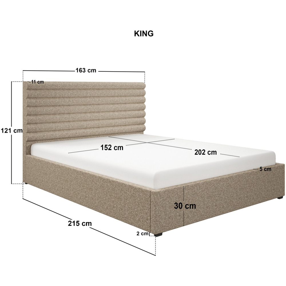 SOLACE+CO Velora King Size Brown Chenille Ottoman Bed with Panel Headboard Image 8