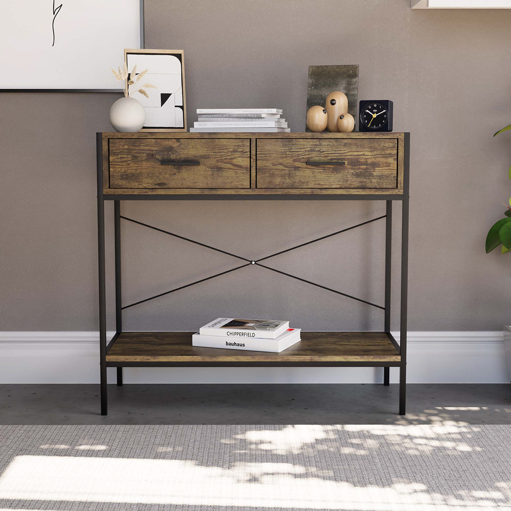 Vida Designs Brooklyn 2 Drawer Dark Wood Console Table Image 6