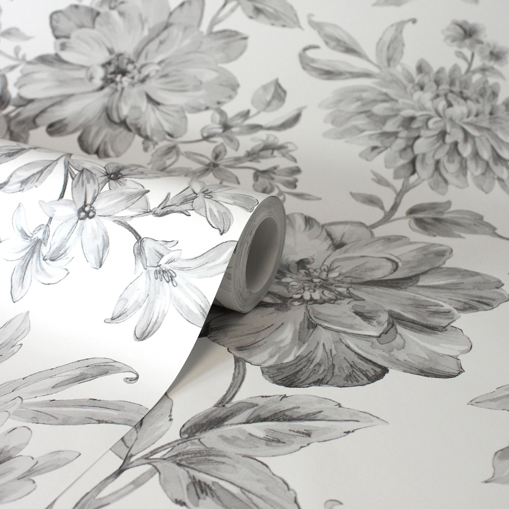 Fine Decor Isabella Floral Grey Wallpaper Image 2