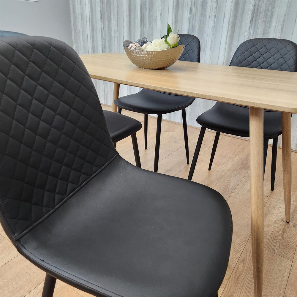 Portland Wood and Leather 4 Seater Dining Set Beige and Black Image 5