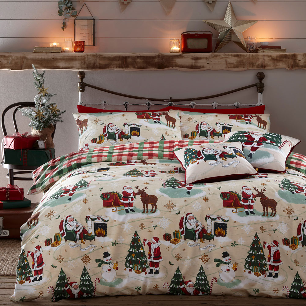 furn. King Size Multicolour Jolly Santa Christmas Duvet Cover Set Image 4
