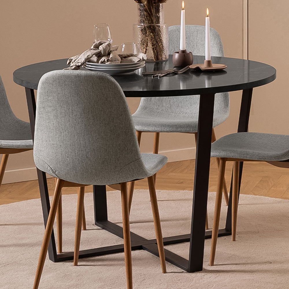 Florence Amble 4 Seater Black Marble Melamine Top Round Dining Table Image 1