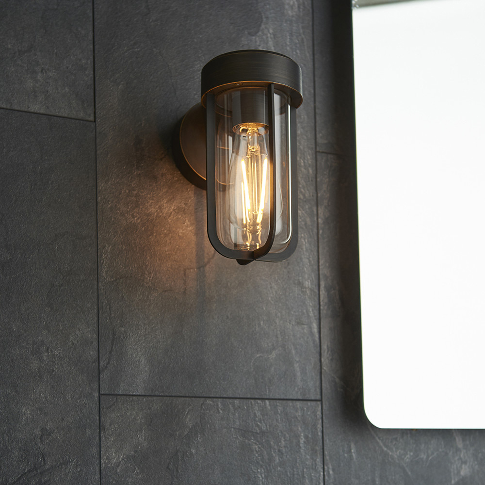 Merano Benevento Clear Glass Shade Brushed Bronze Outdoor Wall Lamp Image 6