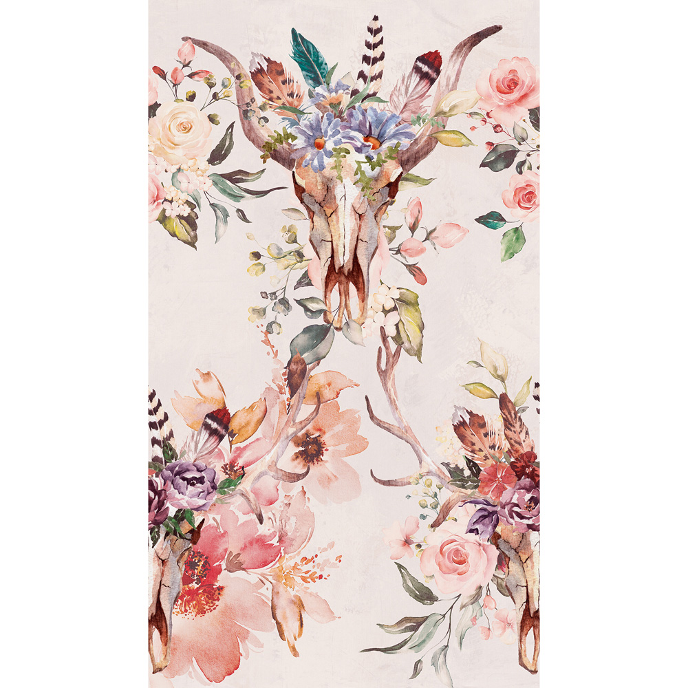 Grandeco Animal Skulls Textured Neutral Pink 3 Panel Wall Mural Image 3