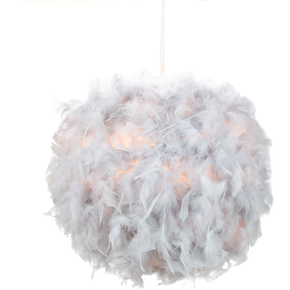 Happy Homewares Small Grey Feather Decorated Pendant Lighting Shade Image 2