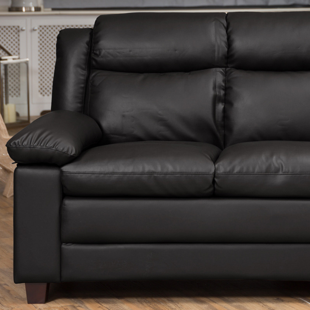 Standish 3 Seater Black Bonded Leather Sofa Image 2