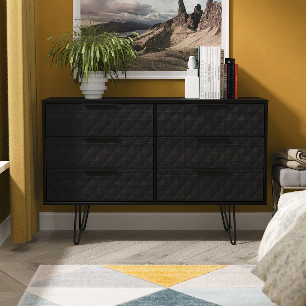 Crowndale Harlequin 6 Drawer Black Ash Wide Chest of Drawers Ready Assembled Image 7