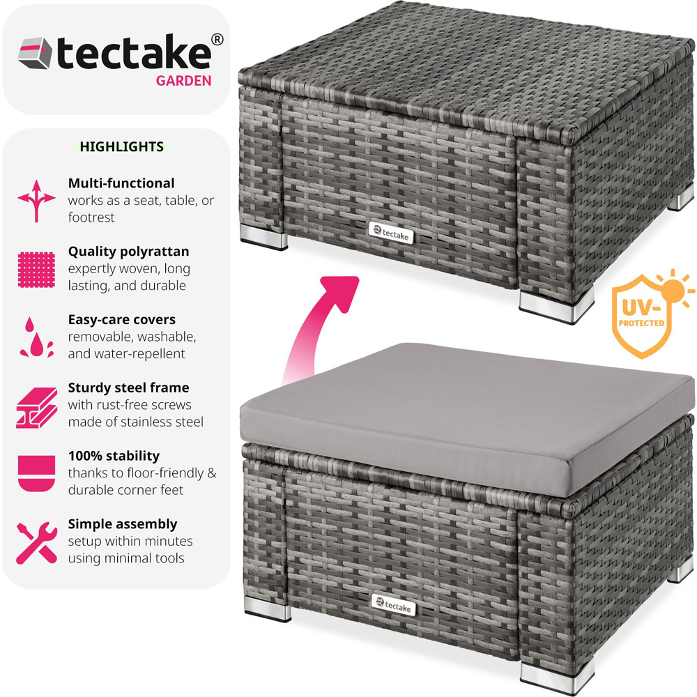 tectake Bitonto Grey Polyrattan Footstool Image 3