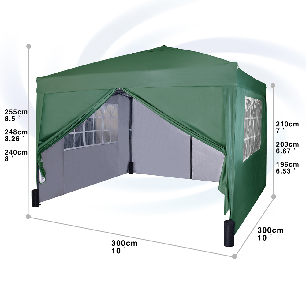 Green Pop Up Outdoor Canopy Tent with Removable Sidewalls 3 x 3m Image 9