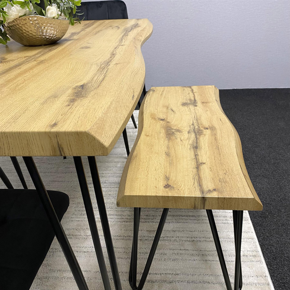 Kosy Koala 6 Seater Velvet Wooden Dining Set with Bench Black Image 2