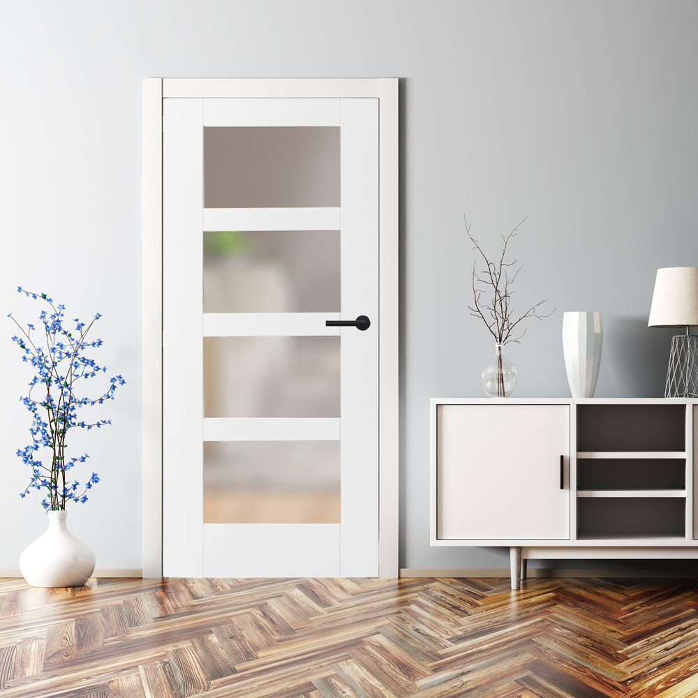 White Primed Shaker 4 Light Obscure Glass Internal Door 1981 x 686mm Image 2