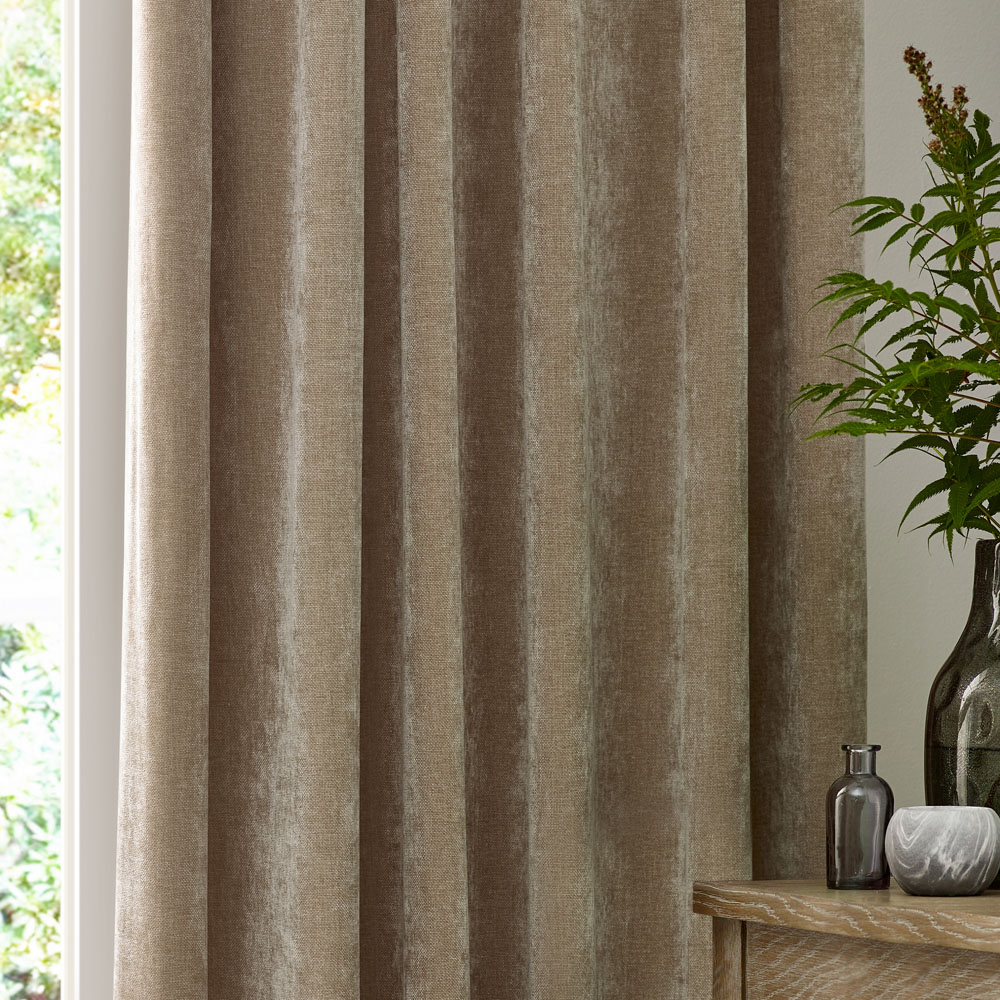 Yard Heavy Natural Chenille Velvet Pencil Pleat Curtains 117 x 137cm Image 2