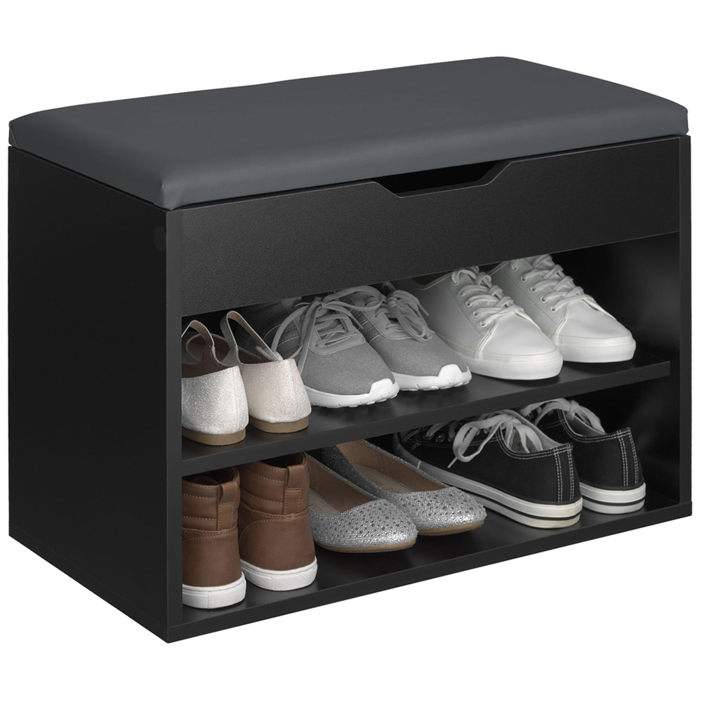 tectake Jasmina 2 Shelf Black Shoe Rack Bench with Cushion Image 3