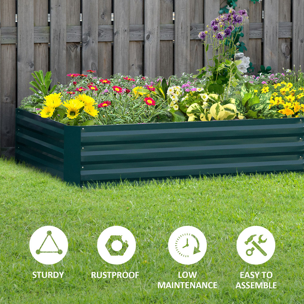 Outsunny Green Galvanised Steel Raised Garden Bed Planter with Open Bottom Image 6