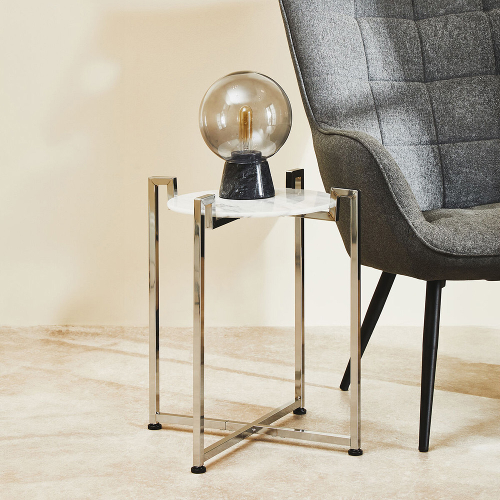 Premier Housewares White Marble Top Side Table with Chrome Base Image 3