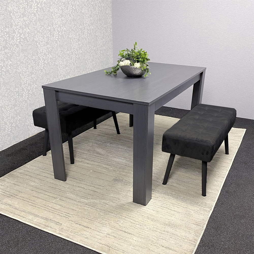 Portland 4 Seater Wooden Dining Bench Set Grey and Black Image 4