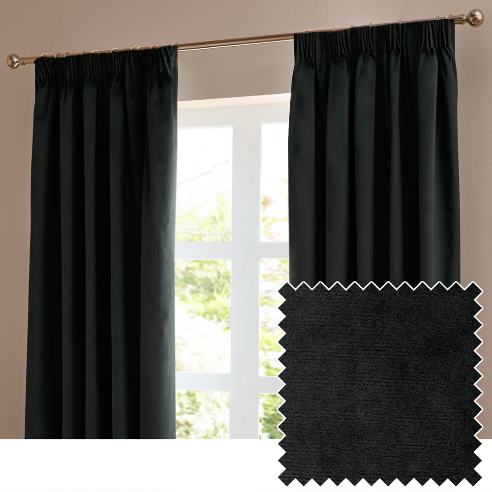 Furn The Ultimate Black Velvet Fully Lined Pencil Pleat Curtains 229 x 229cm Image 6