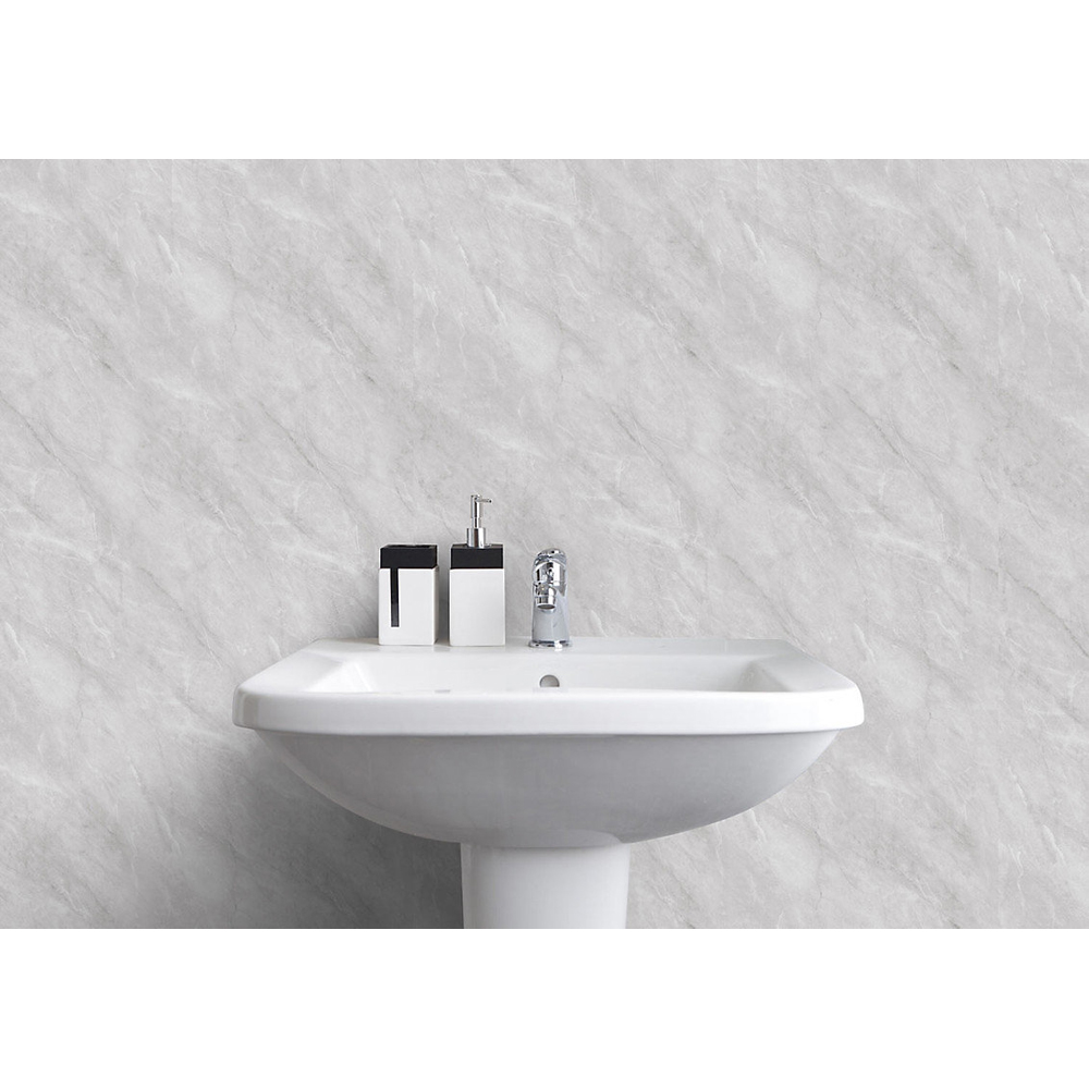 Proclad Aquabord Light Grey Marble Gloss Tongue and Groove Shower Panel with Edge Trim and Adhesive Image 2