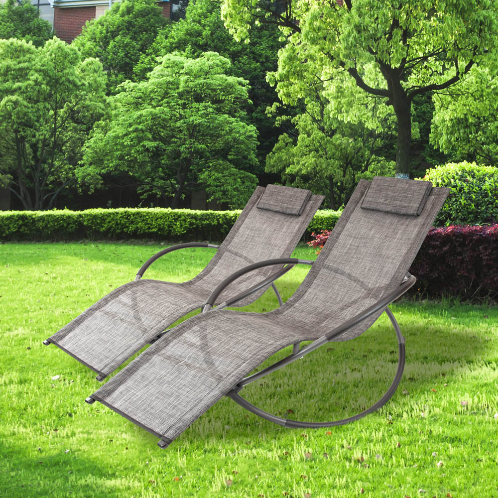 GardenKraft Louis Textile Black and Grey Rocking Lounger Homebase