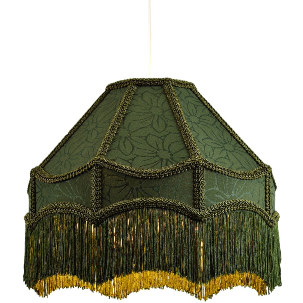 Happy Homewares Victorian Style Empire Forest Green Fabric with Tassels Pendant Shade Image 3