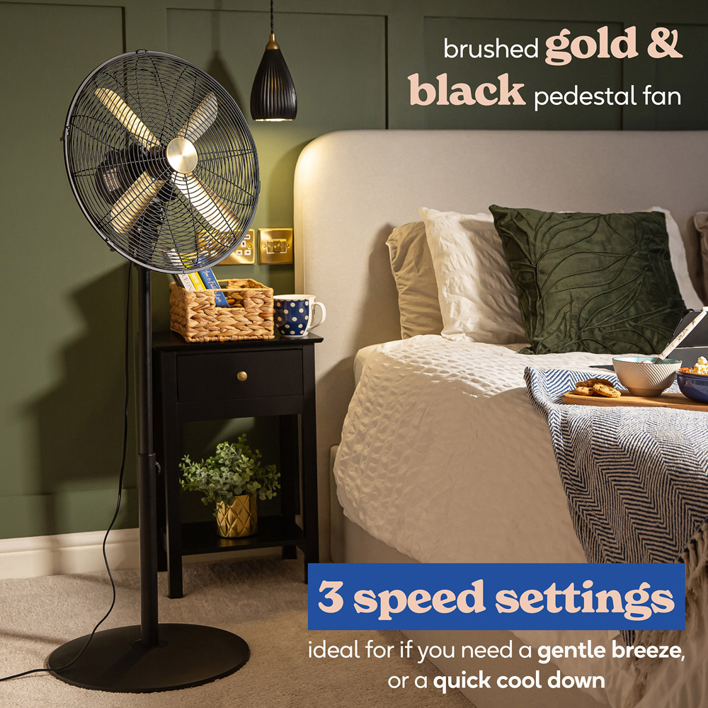 Russell Hobbs Brushed Gold and Black Oscillating Metal Pedestal Fan 16 inch Image 3