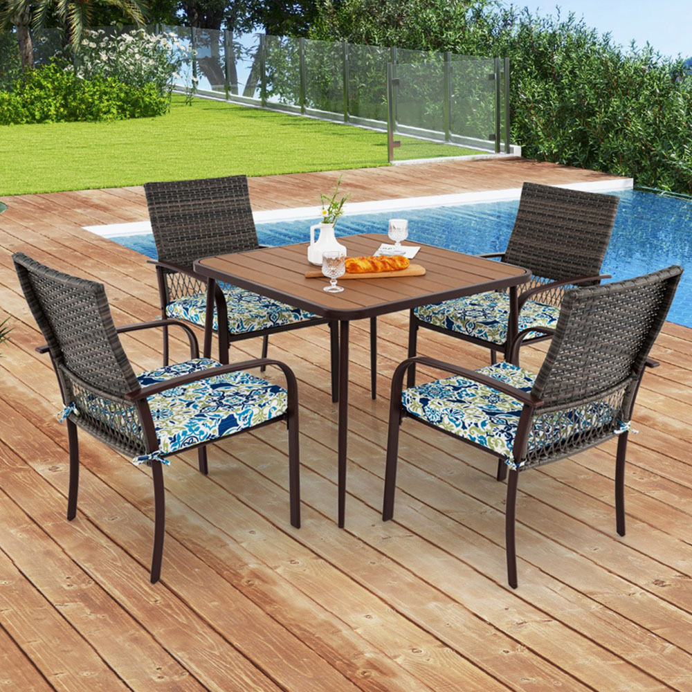 Costway 4 Seater Brown Patio Dining Table Set Image 1