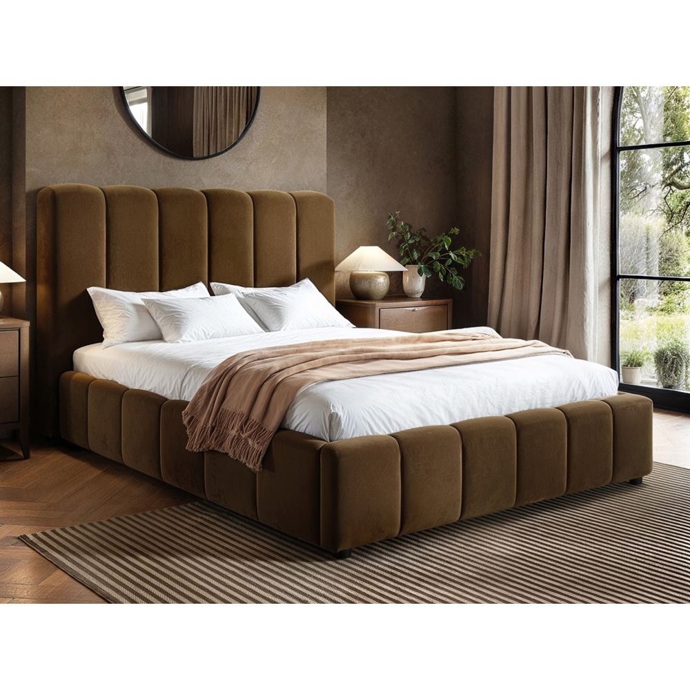 Solace+Co Emilie King Size Brown Velvet Ribbed Ottoman Bed Image 7