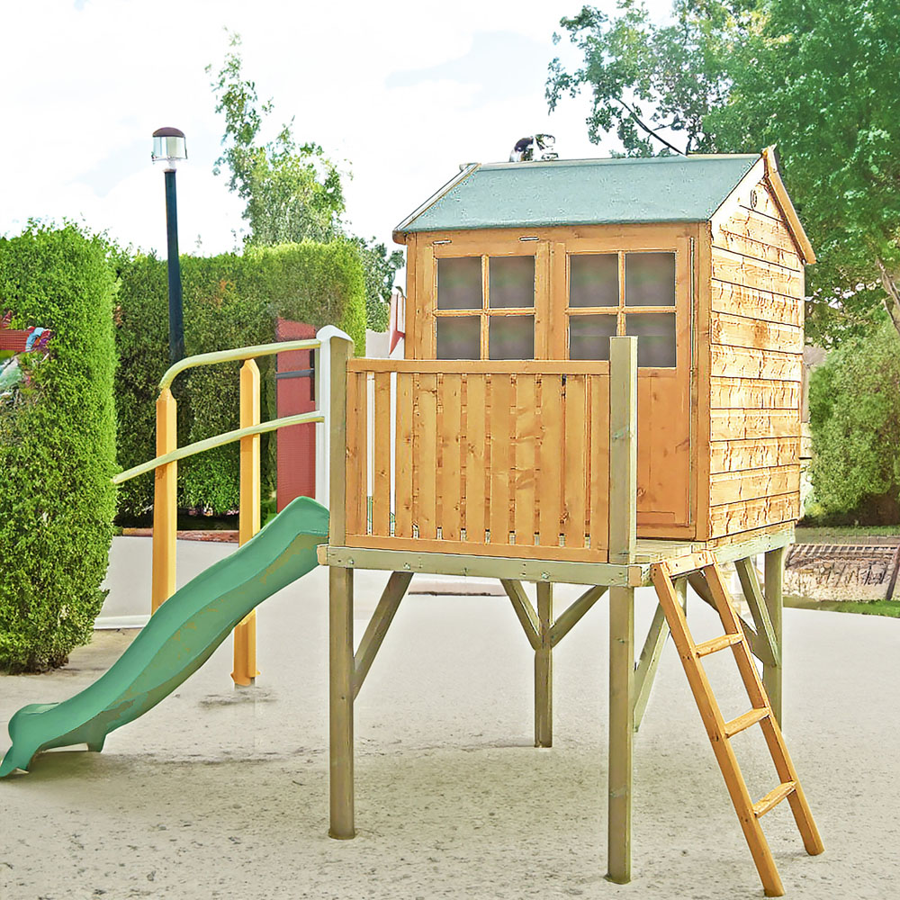 Shire Bunny Wooden Playhouse with Platform and Slide Image 4
