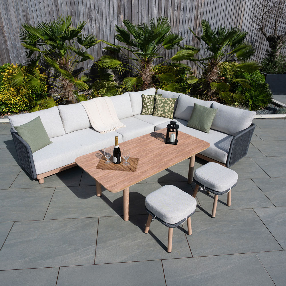 Norfolk Collection Buxton White and Grey Rope Weave 8 Seater Outdoor Corner Lounge Set Image 9