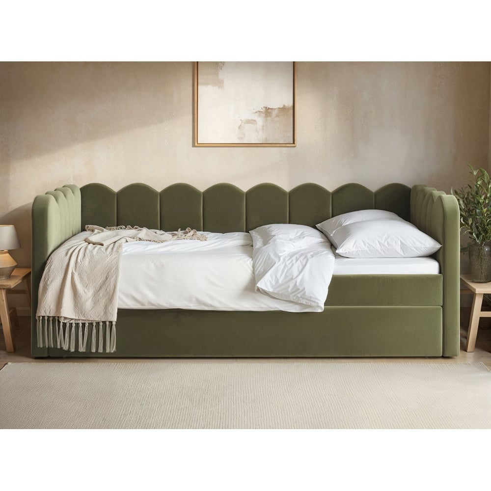 Flair Esme Cloud Khaki Velvet Day Bed with Trundle Image 5