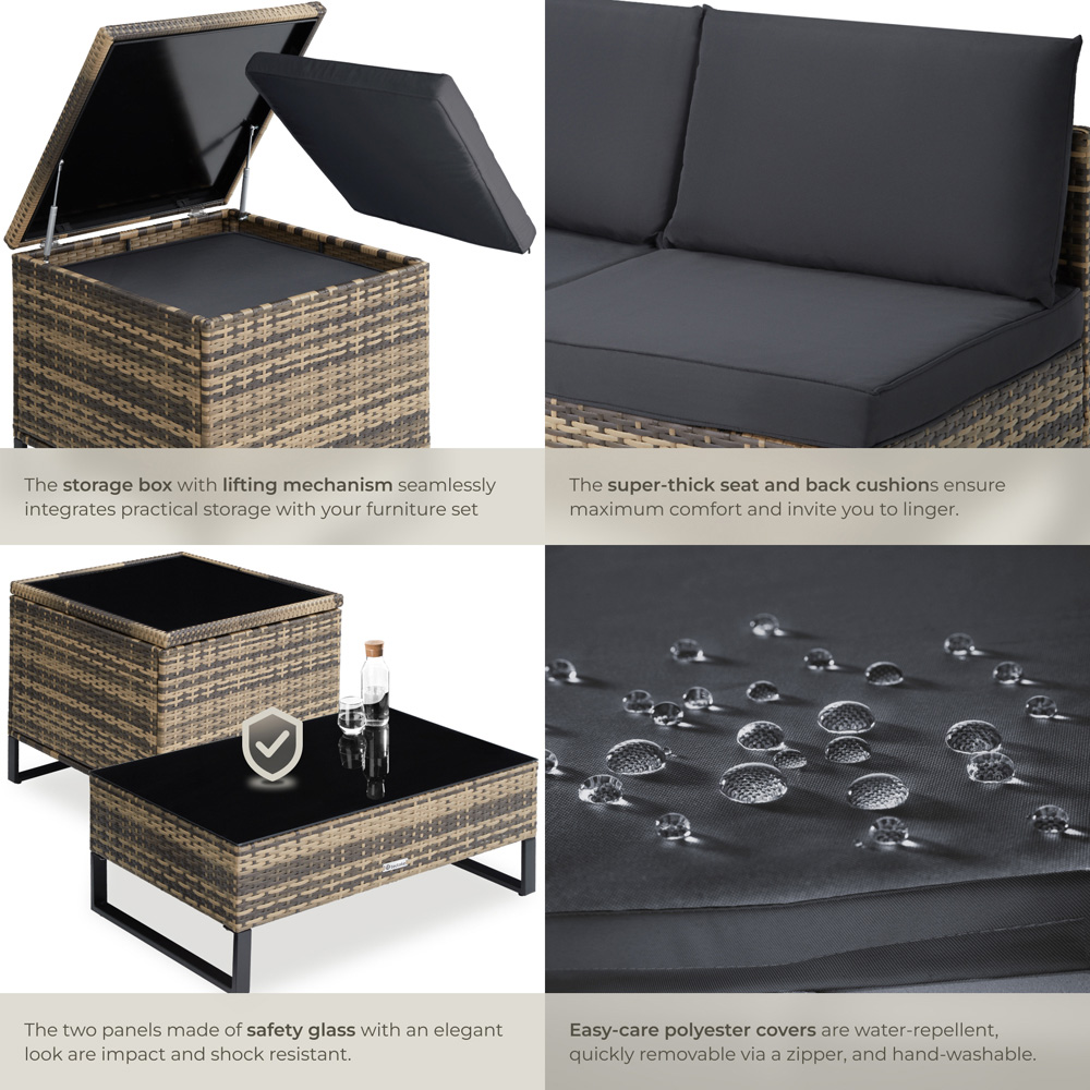 tectake Ostuni 4 Seater Natural Rattan Garden Lounge Set with Storage Box Image 5