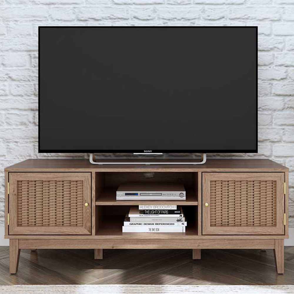 Bordeaux 2 Door 2 Shelf Oak Effect TV Unit Image 1
