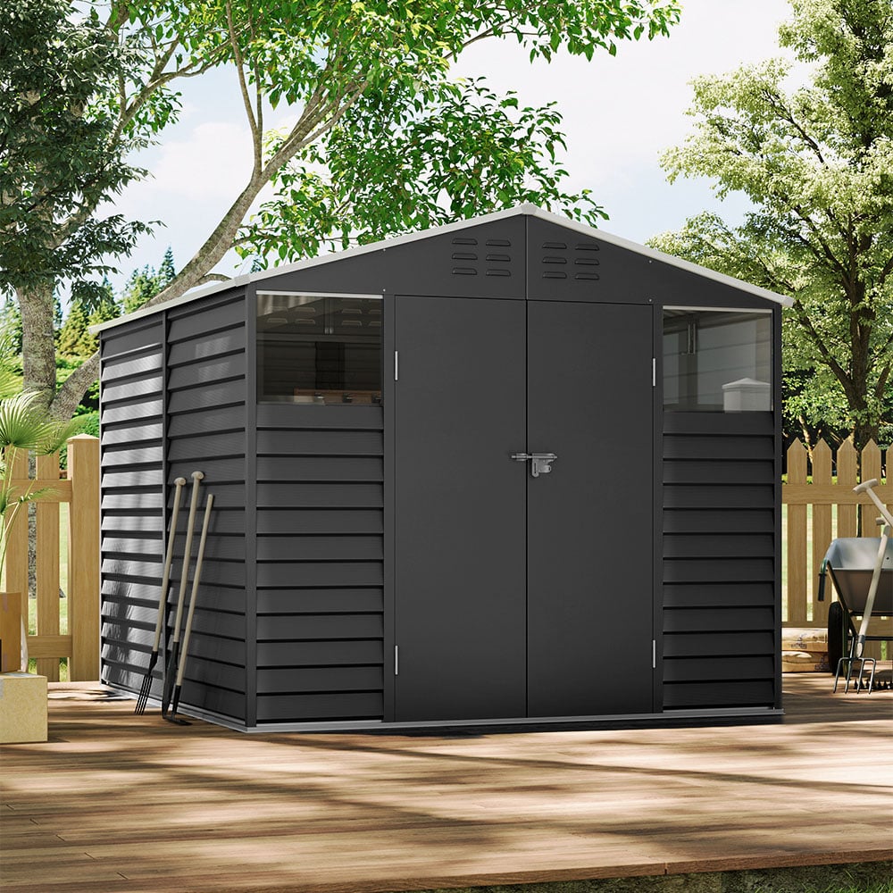 Living and Home 8 x 8.5ft Charcoal Black Steel Apex Graden Shed Image 2