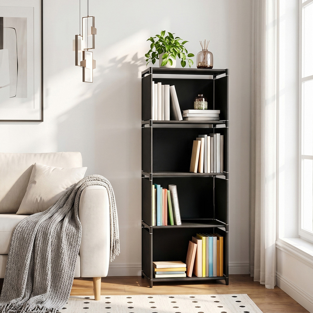 Living and Home 4-Tier Black Storage Shelf with Metal Frame Image 7